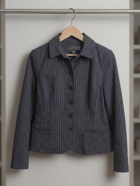 Ralph Lauren LRL Pinstripe Cotton Blazer Jacket Charcoal Grey Tailored Size 6